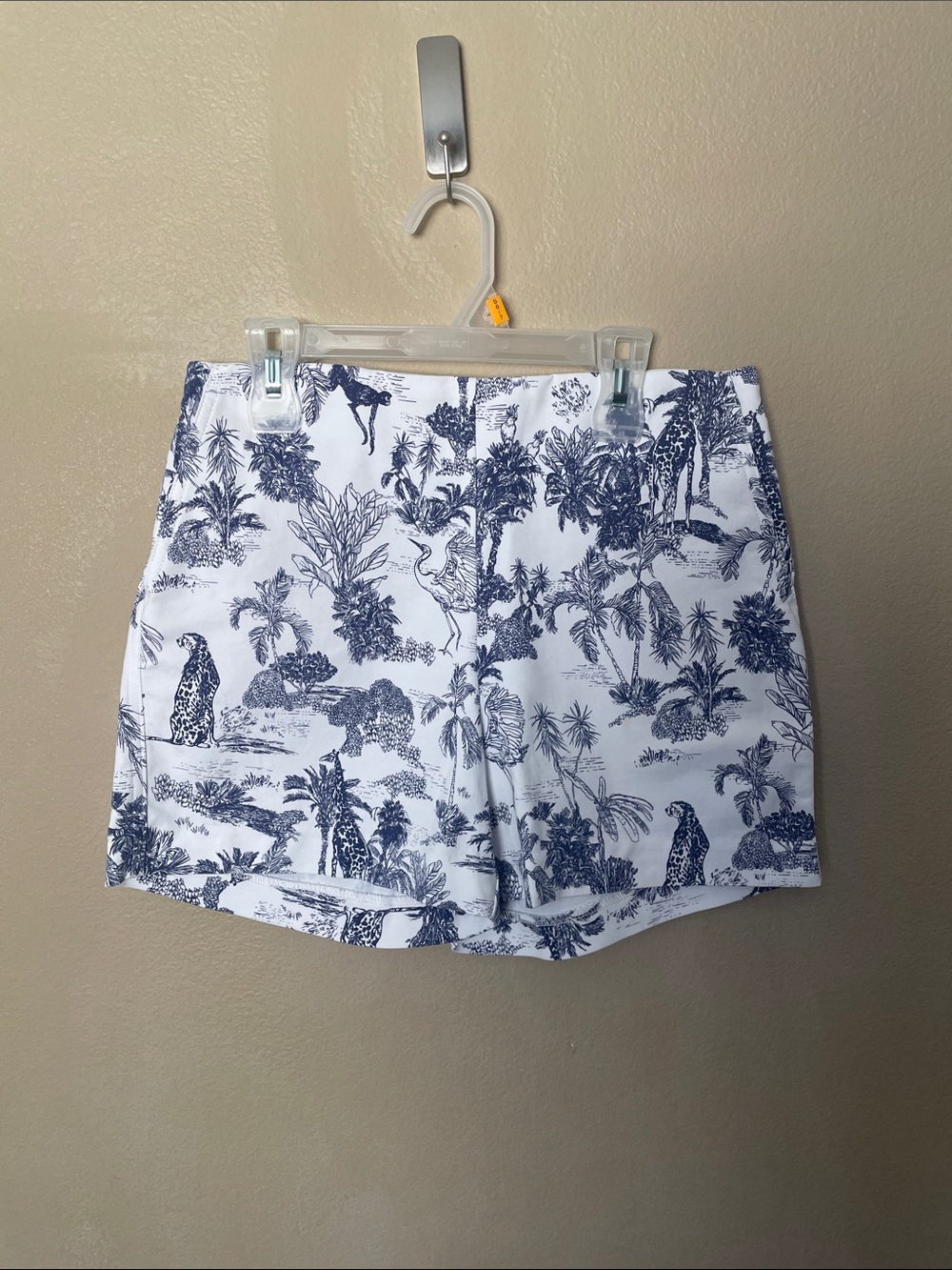 Rachel Zoe White Shorts with Navy Tropical & Wildlife Print